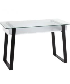 Lumisource Duke Desk in Black Metal, White Wood, and Clear Glass