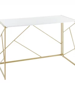 Lumisource Folia Desk in Gold Metal and White Wood