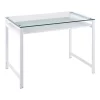 Lumisource Hover Desk in White Steel and Clear Glass with White Wood Shelf