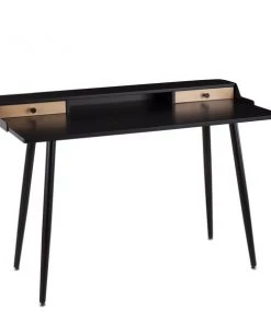 Lumisource Harvey Desk in Black Steel, Black, Natural Wood and Blacks