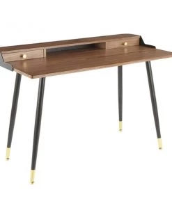 Lumisource Harvey Desk in Black Metal and Walnut Wood with Gold Accent