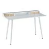 Lumisource Harvey Desk in White Steel, White, Natural Wood and Whites