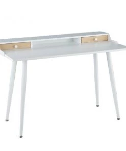 Lumisource Harvey Desk in White Steel, White, Natural Wood and Whites