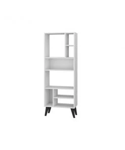 Manhattan Comfort Warren Tall Bookcase 1.0, White with Black Feet