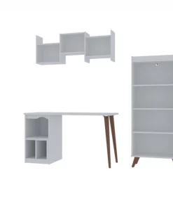 Manhattan Comfort Hampton 3- Piece Extra Storage Home Office Set, White