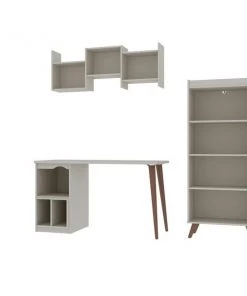 Manhattan Comfort Hampton 3- Piece Extra Storage Home Office Set, Off White