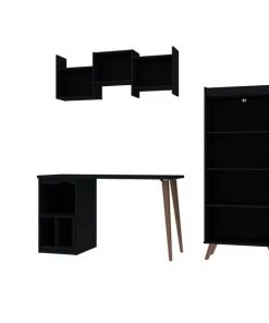 Manhattan Comfort Hampton 3- Piece Extra Storage Home Office Set, Black