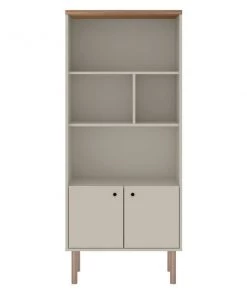 Manhattan Comfort Windsor Display Bookcase Cabinet, Off White and Nature