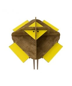 Manhattan Comfort Bradley 4-Piece Round Sectional Cubicle Desk, Rustic Brown/Yellow