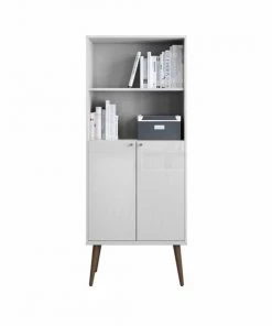 Manhattan Comfort Utopia Bookcase with 4 Shelves in Off White and Maple Cream
