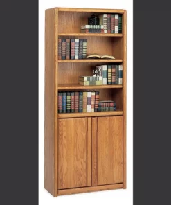Contemporary Bookcase with Lower Doors in Medium Oak