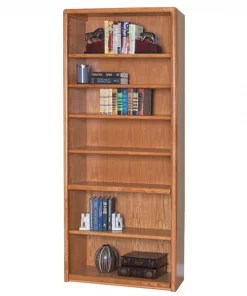 Contemporary 7 Shelf Wood Bookcase in Medium Oak