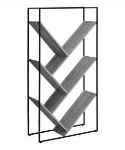 Monarch Specialties Bookcase, 60"H, Grey, Black Metal