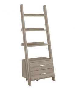 Monarch Specialties Bookcase, 69"H, Dark Taupe Ladder W/ 2 Storage Drawers