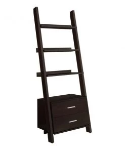 Monarch Specialties Bookcase, 69"H, Espresso Ladder W/ 2 Storage Drawers