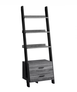 Monarch Specialties Bookcase, 69"H, Grey-Black Ladder With 2 Storage Drawer