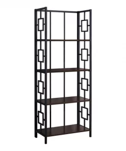 Monarch Specialties Bookcase, 62"H, Espresso, Black Metal Etagere