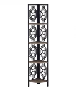 Monarch Specialties Bookcase, 62"H, Dark Taupe, Black Metal Corner Etagere