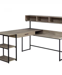 Monarch Specialties Computer Desk, Dark Taupe, Black Metal Corner