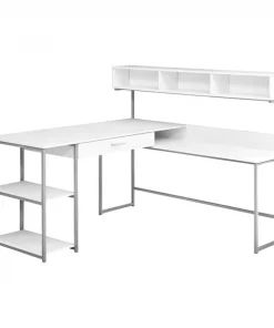 Monarch Specialties Computer Desk, White, Silver Metal Corner