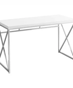 Monarch Specialties Computer Desk, 48"L, Glossy White, Chrome Metal