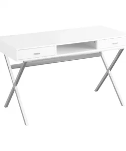 Monarch Specialties Computer Desk, 48"L, Glossy White, Chrome Metal
