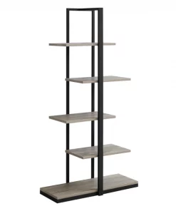 Monarch Specialties Bookcase, 60"H, Dark Taupe, Black Metal