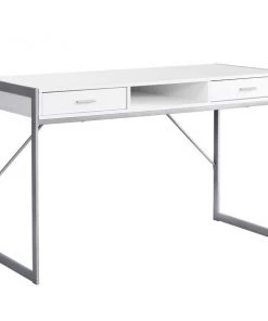 Monarch Specialties Computer Desk, 48"L, White, Silver Metal