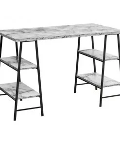 Monarch Specialties Computer Desk, 48"L, White Marble-Look, Black Metal