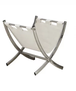 Monarch Specialties Magazine Rack, White Leather-Look, Chrome Metal