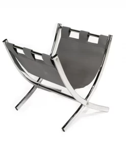 Monarch Specialties Magazine Rack, Grey Leather-Look, Chrome Metal