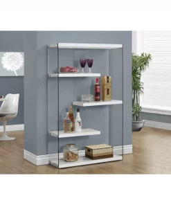 Monarch Specialties Bookcase, 60"H, Glossy White With Tempered Glass