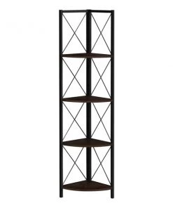 Monarch Specialties Corner Etagere Bookcase - 60"H / Espresso / Black Metal
