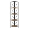 Monarch Specialties Corner Etagere Bookcase - 60"H / Brown Reclaimed-Look / Black Metal