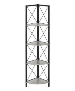 Monarch Specialties Corner Etagere Bookcase - 60"H / Grey / Black Metal