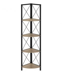 Monarch Specialties Corner Etagere Bookcase - 60"H / Dark Taupe / Black Metal