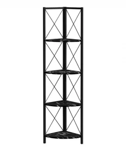 Monarch Specialties Corner Etagere Bookcase - 60"H / Black Marble-Look / Black Metal