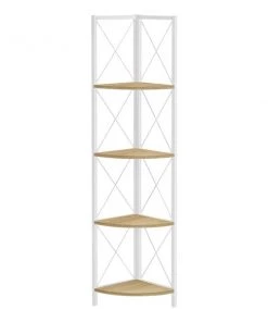 Monarch Specialties Corner Etagere Bookcase - 60"H / Natural / White Metal