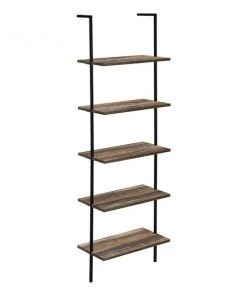 Monarch Specialties Ladder Bookcase - 72"H Brown Reclaimed-Look / Black Metal