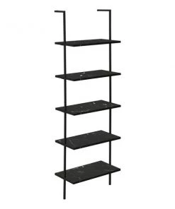 Monarch Specialties Ladder Bookcase - 72"H Black Marble-Look / Black Metal