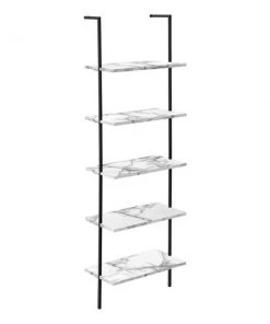 Monarch Specialties Ladder Bookcase - 72"H White Marble-Look / Black Metal