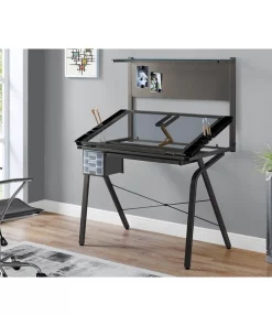 Monarch Specialties Drafting Table - Adjustable / Grey Metal / Tempered Glass