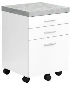 Monarch Specialties FILING CABINET - 3 DRAWER / WHITE / CEMENT-LOOK ON CASTOR