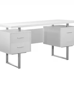 Monarch Specialties COMPUTER DESK - 60"L / WHITE / SILVER METAL