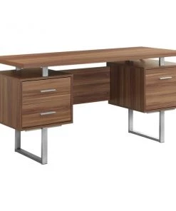 Monarch Specialties COMPUTER DESK - 60"L / WALNUT / SILVER METAL
