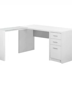 Monarch Specialties COMPUTER DESK - WHITE CORNER WITH TEMPERED GLASS