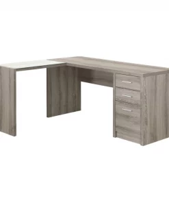 Monarch Specialties COMPUTER DESK - DARK TAUPE CORNER WITH TEMPERED GLASS