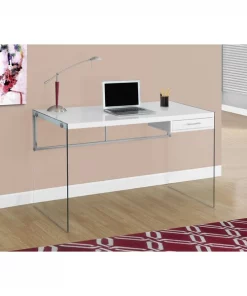 Monarch Specialties Computer Desk, 48"L, Glossy White, Tempered Glass