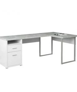 Monarch Specialties COMPUTER DESK - 80"L WHITE / CEMENT-LOOK LEFT/RIGHT FACE