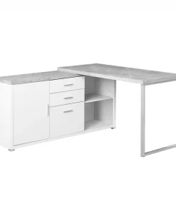 Monarch Specialties COMPUTER DESK - 60"L WHITE / CEMENT-LOOK LEFT/RIGHT FACE